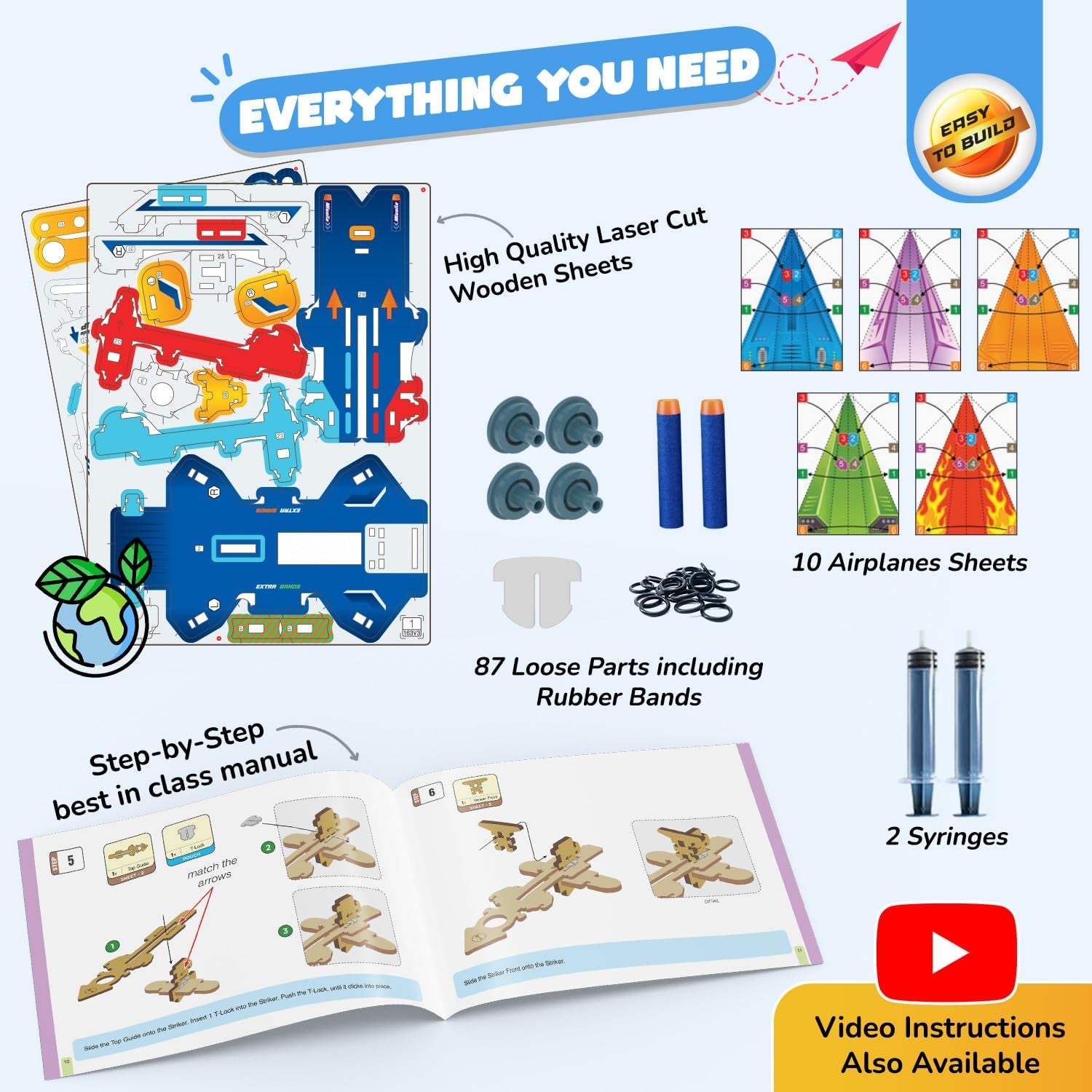 Hydraulic DIY Paper Airplane & Dart Launcher STEM Kit